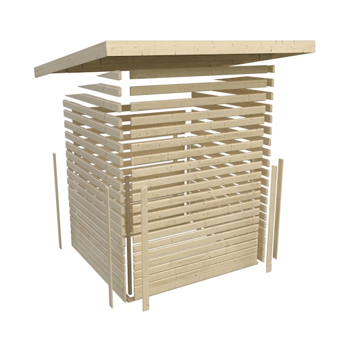 Karibu Gartensauna Pultdach Saunahaus Skrollan 1 mit Vorraum terragrau