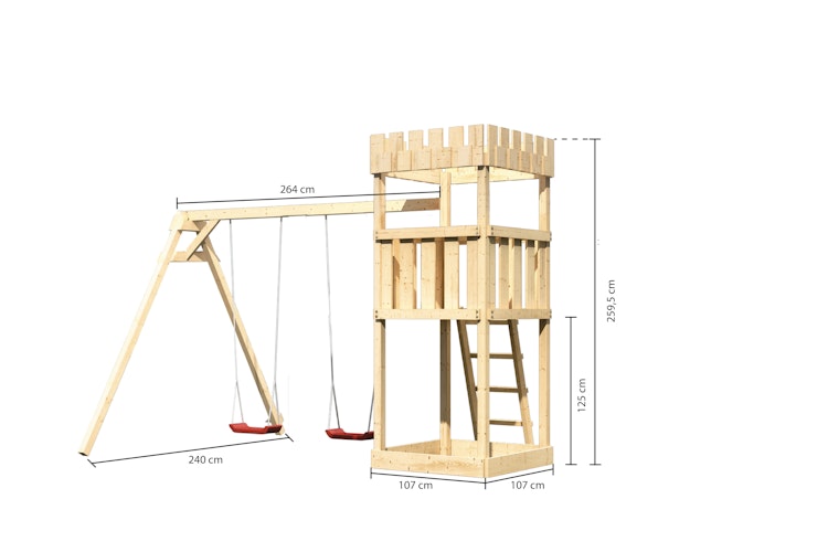 Akubi Kinderspielturm Ritterburg Löwenherz mit Doppelschaukelanbau