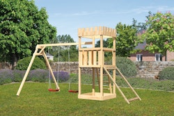 Akubi Kinderspielturm Ritterburg Löwenherz inkl. Doppelschaukelanbau und Netzrampe