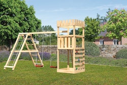 Akubi Kinderspielturm Ritterburg Löwenherz inkl. Doppelschaukelanbau, Klettergerüst und Kletterwand