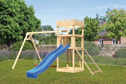 Akubi Kinderspielturm Ritterburg Löwenherz inkl. Wellenrutsche, Doppelschaukelanbau und Netzrampe