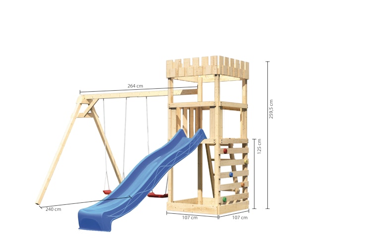 Akubi Kinderspielturm Ritterburg Löwenherz inkl. Wellenrutsche, Doppelschaukelanbau und Kletterwand