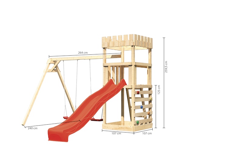 Akubi Kinderspielturm Ritterburg Löwenherz inkl. Wellenrutsche, Doppelschaukelanbau und Kletterwand