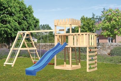 Akubi Kinderspielturm Ritterburg Löwenherz inkl. Wellenrutsche, Kletterwand, Anbauplattform, Doppelschaukelanbau und Klettergerüst