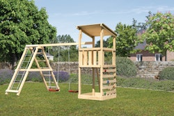 Akubi Kinderspielturm Anna mit Pultdach inkl. Kletterwand, Doppelschaukel und Klettergerüst