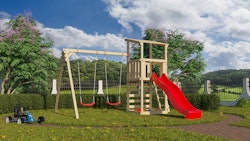 Akubi Kinderspielturm Anna mit Pultdach inkl. Wellenrutsche, Kletterwand und Doppelschaukel