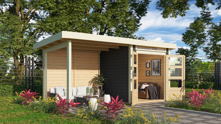 Karibu Woodfeeling Gartenhaus Kandern 1/2/3 mit 235 cm Schleppdach + Rückwand