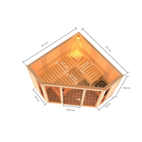Karibu Sauna Alcinda 2 Superior mit Eckeinstieg 68 mm
