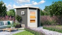 Vorschaubild Karibu Gartensauna Pultdach Saunahaus Mikka mit Eckeinstieg terragrau