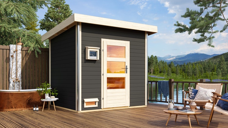 Karibu Gartensauna Pultdach Saunahaus Norge terragrau