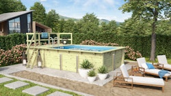 Karibu Rechteck Pool Gr. 2 - 350 x 440 cm - kesseldruckimprägniert Sparset mit Filteranlage 