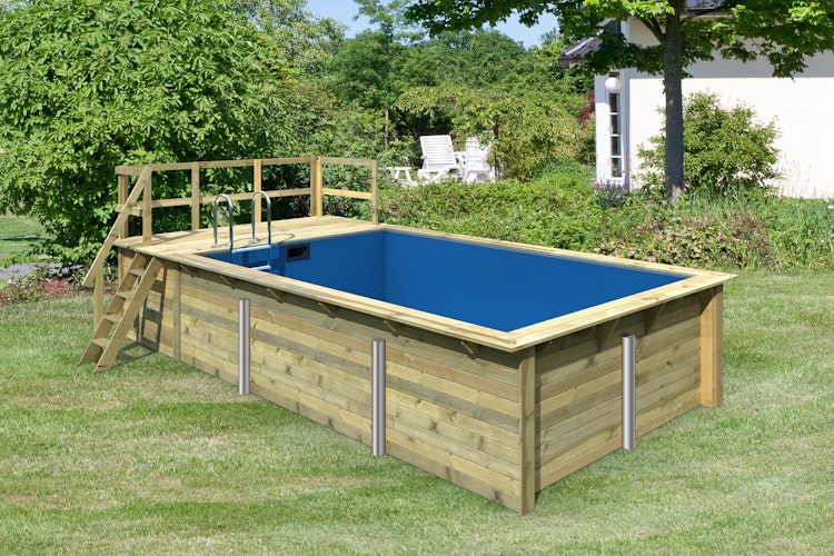 Karibu Rechteck Pool Gr. 3 - 350 x 530 cm - kesseldruckimprägniert Sparset mit Filteranlage 
