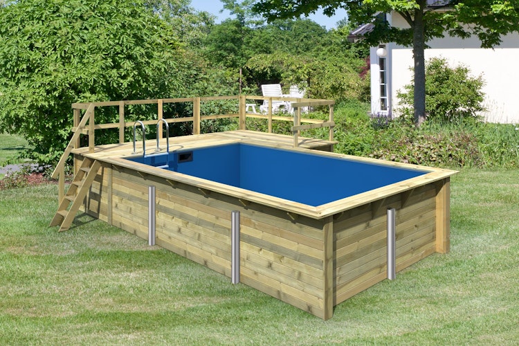 Karibu Rechteck Pool Gr. 3 - 350 x 530 cm - kesseldruckimprägniert Sparset mit Filteranlage 