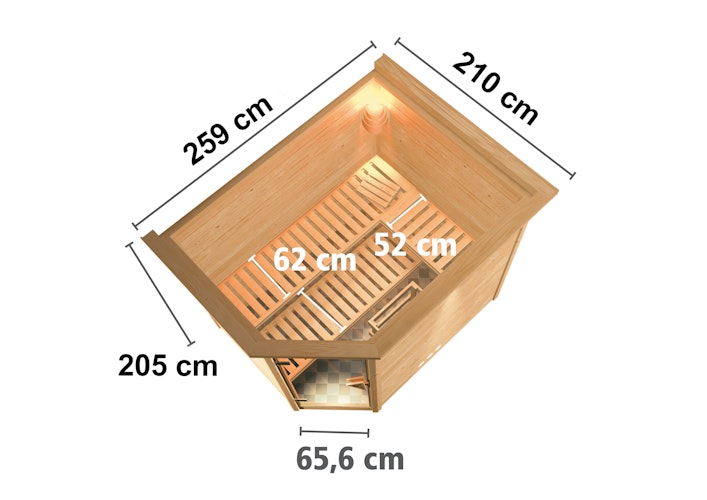 Karibu Sauna Tanami - Massivholzsauna mit Eckeinstieg 38 mm