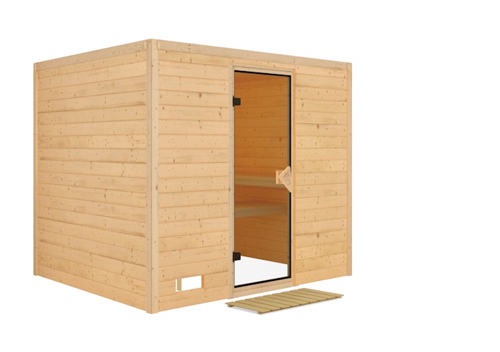 Karibu Sauna Sonara - Massivholzsauna mit Fronteinstieg 38 mm