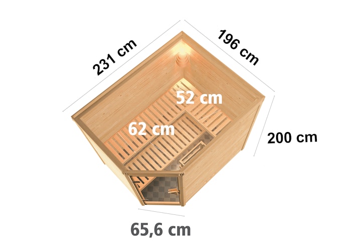 Karibu Sauna Tanami - Massivholzsauna mit Eckeinstieg 38 mm