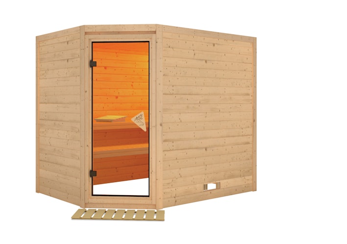 Karibu Sauna Tanami - Massivholzsauna mit Eckeinstieg 38 mm