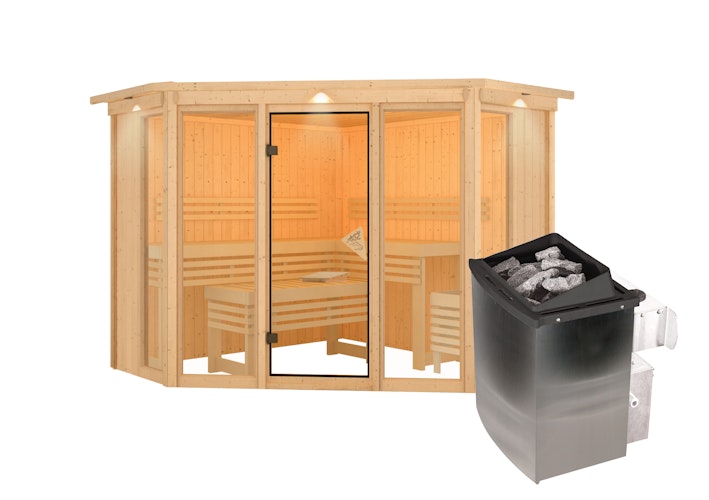 Karibu Sauna Alcinda 2 Superior mit Eckeinstieg 68 mm