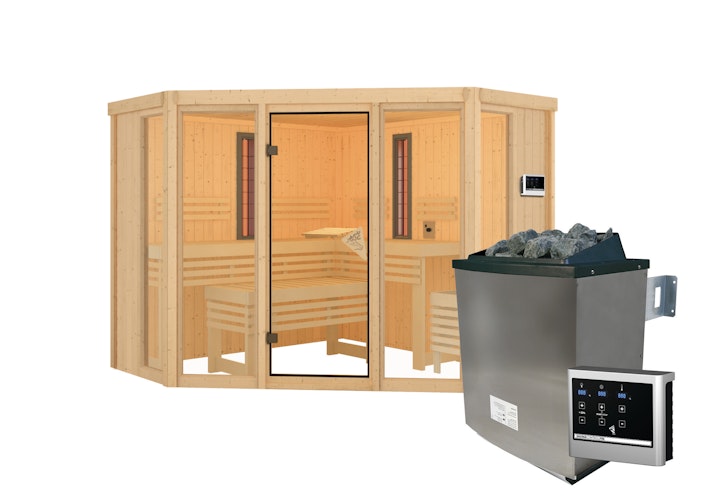 Karibu Multifunktions-Sauna Asta inkl. Infrarotstrahler mit Eckeinstieg 68 mm
