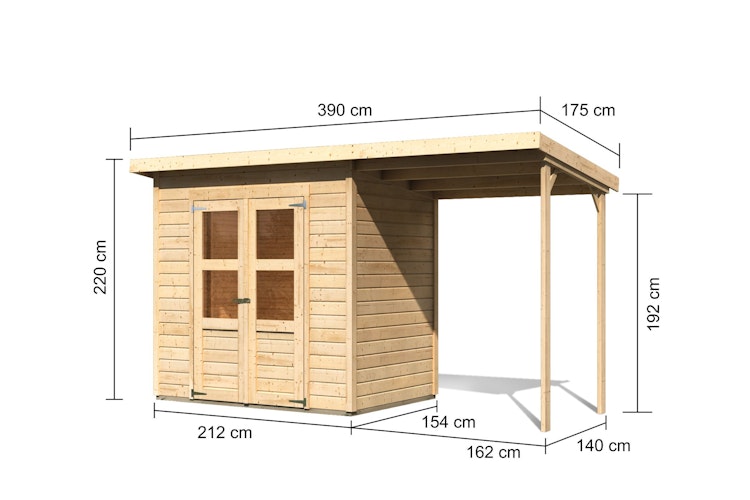 Karibu Eco Gartenhaus Merseburg 3 inkl. Anbaudach - Sparset