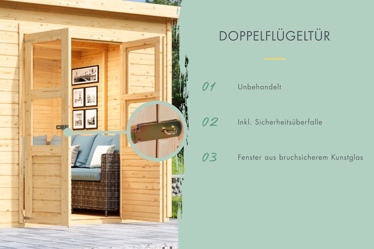 Karibu Eco Gartenhaus Merseburg 5 inkl. Anbaudach - Sparset
