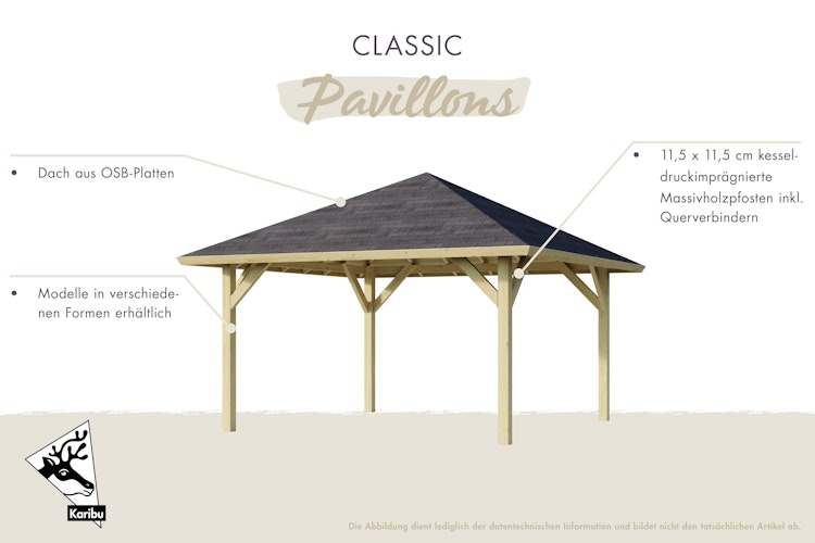 Karibu 4-Eck Pavillon Holm 1/2 kesseldruckimprägniert Sparset inkl. Dachschindeln