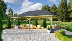 Karibu 4-Eck Pavillon Holm 1/2 kesseldruckimprägniert Sparset inkl. Dachschindeln