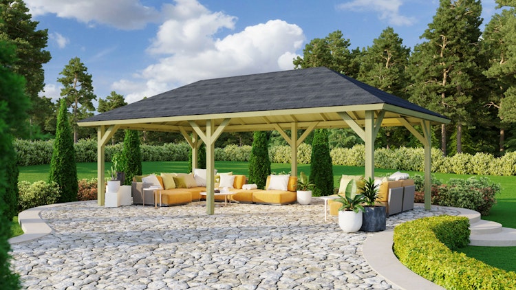 Karibu 4-Eck Pavillon Holm 1/2 kesseldruckimprägniert Sparset inkl. Dachschindeln