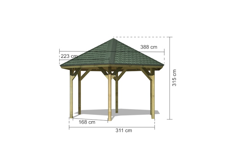 Karibu 6-Eck Pavillon Oslo 2 kesseldruckimprägniert Sparset inkl. Dachschindeln
