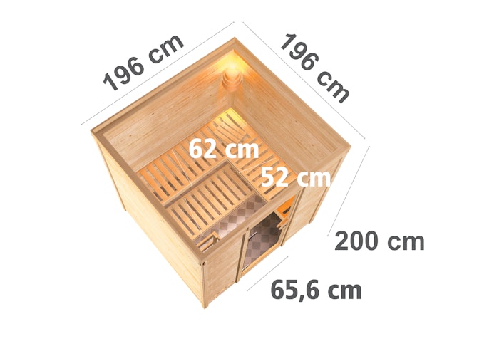 Karibu Sauna Mojave - Massivholzsauna mit Fronteinstieg 38 mm