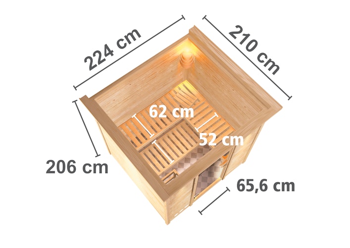 Karibu Sauna Mojave - Massivholzsauna mit Fronteinstieg 38 mm