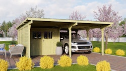 Karibu Doppelcarport Eco 2 mit integriertem Abstellraum mittel - kesseldruckimprägniert