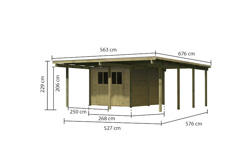 Karibu Doppelcarport Eco 2 mit integriertem Abstellraum mittel - kesseldruckimprägniert