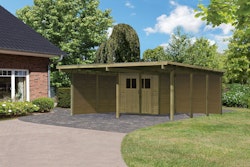 Karibu Doppelcarport Eco 2 mit integriertem Abstellraum klein - kesseldruckimprägniert