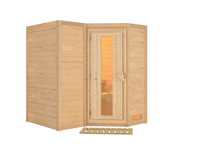 Karibu Sauna Sahib 1-Massivholzsauna 38 mm-Fronteinstieg -Exklusivoptik