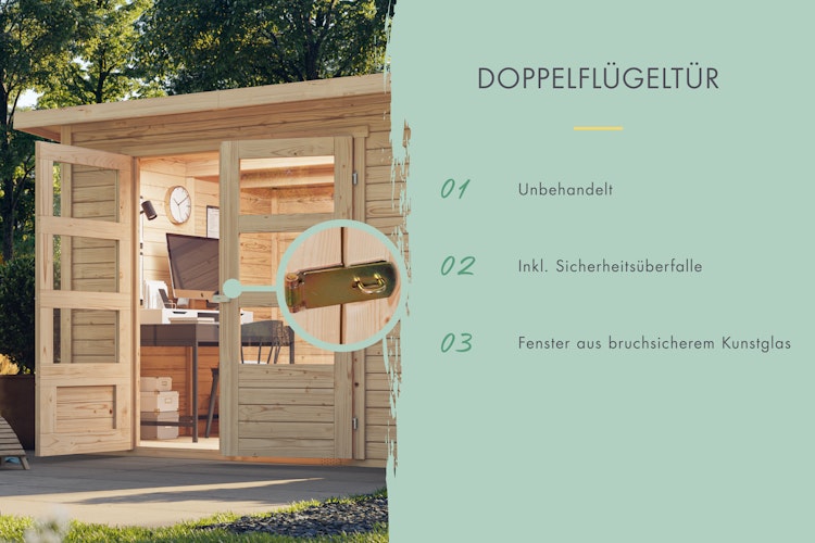 Karibu Woodfeeling Gartenhaus Kerko 3/4/5/6 mit 240 cm Schleppdach - 19 mm