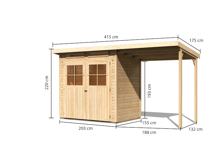 Karibu Eco Gartenhaus Grebenau / Glücksburg 2/3/4 mit 190 cm Schleppdach