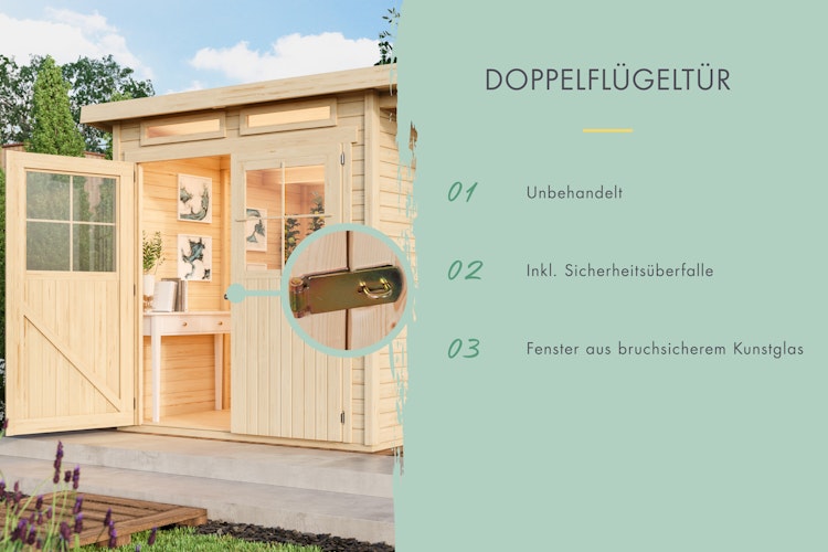 Karibu Eco Gartenhaus Grebenau / Glücksburg 2/3/4 mit 190 cm Schleppdach