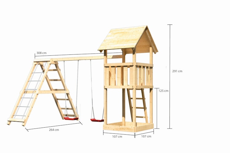 Akubi Kinderspielturm Lotti inkl. Doppelschaukel und Klettergerüst