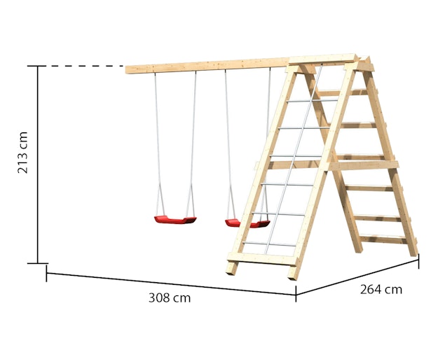 Akubi Kinderspielturm Lotti inkl. Doppelschaukel, Klettergerüst, Anbauplattform und Netzrampe