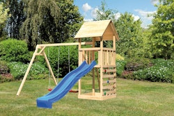 Akubi Kinderspielturm Lotti mit Satteldach inkl. Wellenrutsche, Doppelschaukelanbau und Kletterwand
