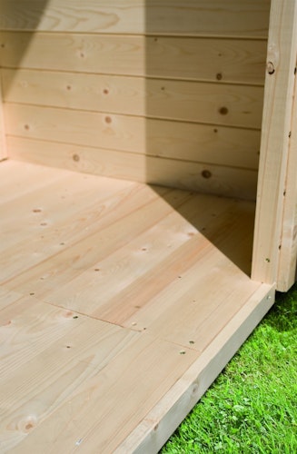 Karibu Gartensauna Pultdach Saunahaus Mikka mit Eckeinstieg naturbelassen