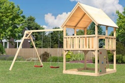 Akubi Kinderspielturm Luis mit Doppelschaukelanbau inkl. Kletterwand