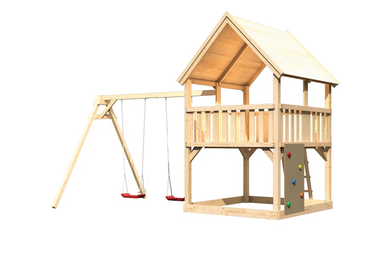Akubi Kinderspielturm Luis mit Doppelschaukelanbau inkl. Kletterwand