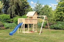 Akubi Stelzenhaus Frieda mit Wellenrutsche, Doppelschaukelanbau, Anbauplattform und Kletterwand