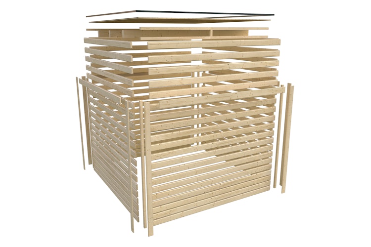 Karibu Gartenhaus Qubic 2 mit Schiebetür und 270 cm Anbaudach - 19 mm