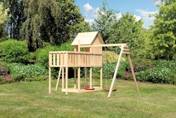Akubi Stelzenhaus Frieda mit Doppelschaukelanbau und Anbauplattform