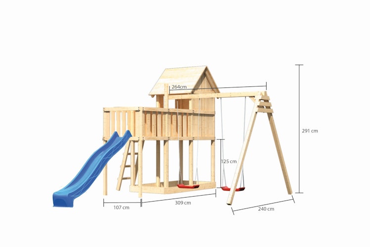 Akubi Stelzenhaus Frieda mit Wellenrutsche, Doppelschaukelanbau und Anbauplattform