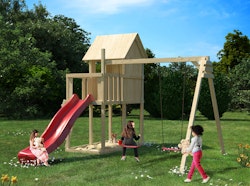Akubi Stelzenhaus Frieda mit Wellenrutsche, Doppelschaukelanbau und Anbauplattform