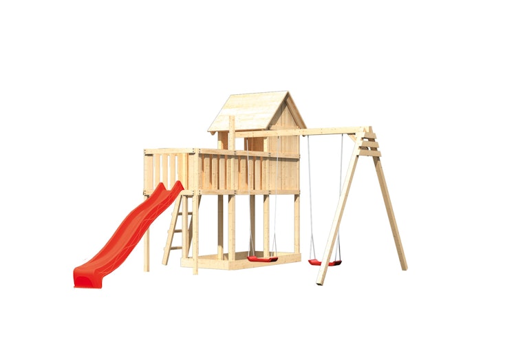 Akubi Stelzenhaus Frieda mit Wellenrutsche, Doppelschaukelanbau und Anbauplattform